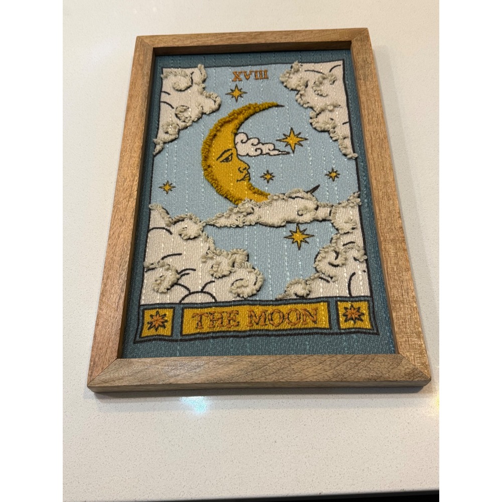 World Market The Moon Tarot Card Framed Embroidered Wall Art XVIII Celestial Art